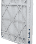 A white air filter sitting on top of a floor.