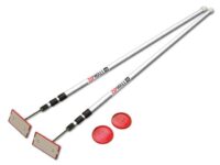 A pair of poles with two red magnets on them.