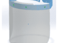 A blue band around the face of a plastic visor.