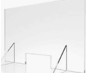 A clear glass divider with two stands on the side.